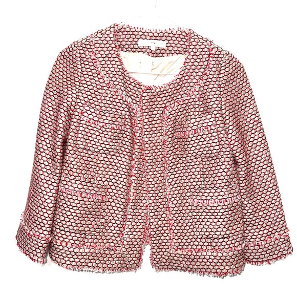 Ann Mashburn Jackets & Blazers - Ann Mashburn Tweed Kiki Jacket - Honeycomb Print Red/Blue/Tan XS
